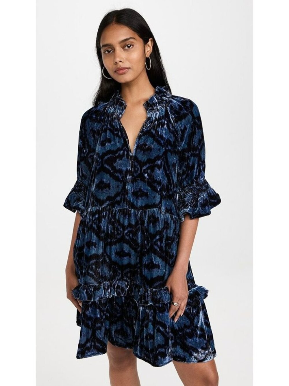 Figue $495 Blue Velvet Burnout Mini Dress Boho Print Romantic Whimsigoth Fall - Picture 4 of 11